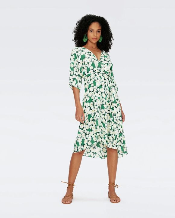 Diane von Furstenberg Dresses & Skirts - Diane Von Furstenberg womens Eloise Faux Wrap Midi Dress sz 00 Green Floral $378